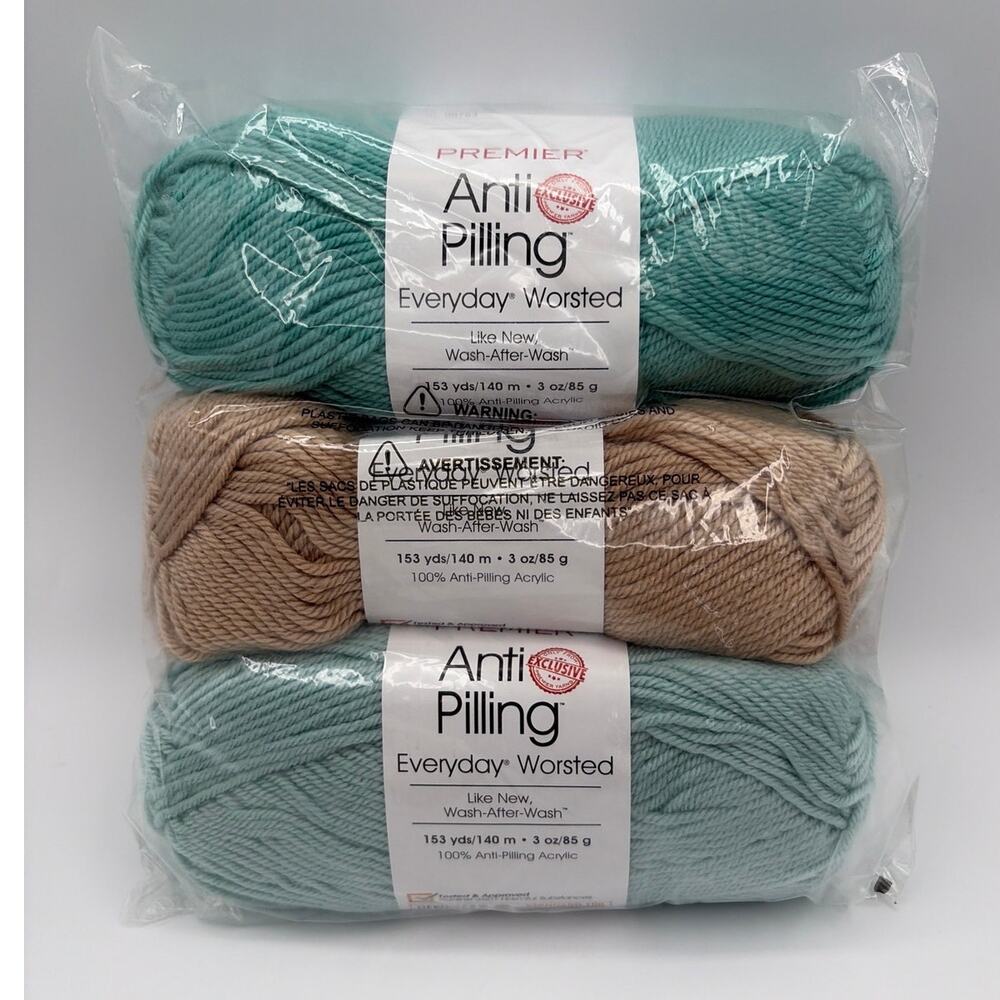 Premier Anti-pilling Everyday Worsted Acrylic Yarn 3 Pack Capuccino Seafoam Spa